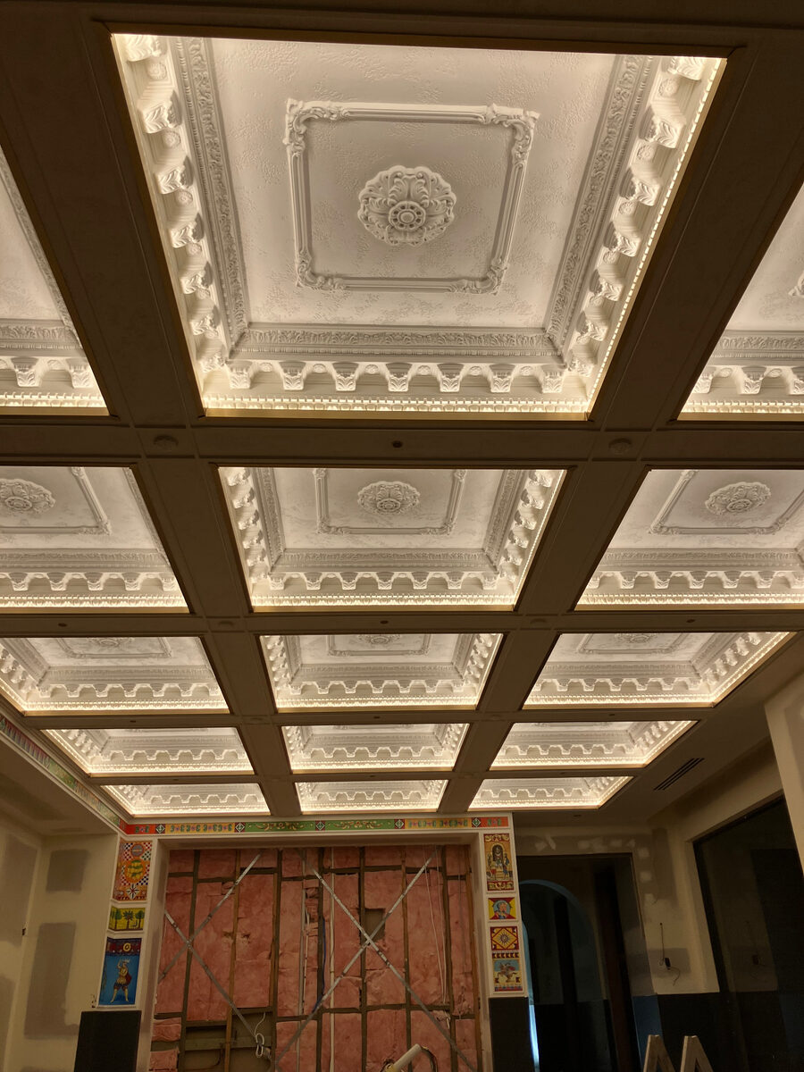 Coffered ceiling with concealed LED lighting